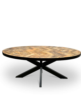 Moderne Mangohouten ovale Eettafel - met Visgraat Patroon (160cm)