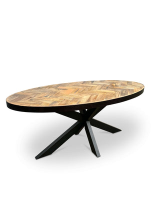 Moderne Mangohouten ovale Eettafel - met Visgraat Patroon (210cm)