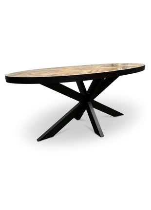 Moderne Mangohouten ovale Eettafel - met Visgraat Patroon (160cm)