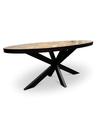 Moderne Mangohouten ovale Eettafel - met Visgraat Patroon (180cm)