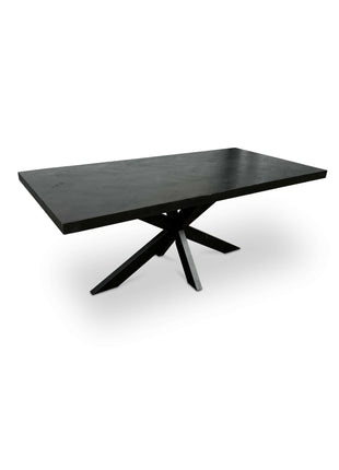 Moderne Mangohouten Rechthoekige Eettafel - zwart met Visgraat Patroon (220cm)