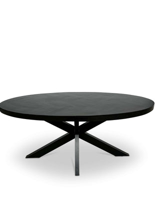 Moderne Mangohouten ovale Eettafel - Zwart met Visgraat Patroon (260cm)