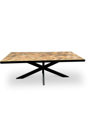 Moderne Mangohouten Rechthoekige Eettafel - met Visgraat Patroon (160cm)