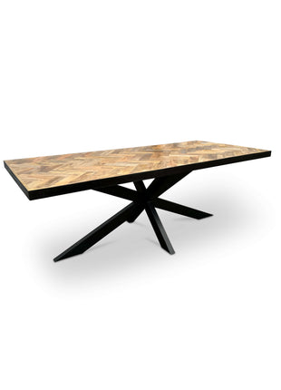 Moderne Mangohouten Rechthoekige Eettafel - met Visgraat Patroon (160cm)