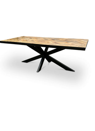 Moderne Mangohouten Rechthoekige Eettafel - met Visgraat Patroon (160cm)