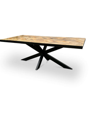 Moderne Mangohouten Rechthoekige Eettafel - met Visgraat Patroon (180cm)